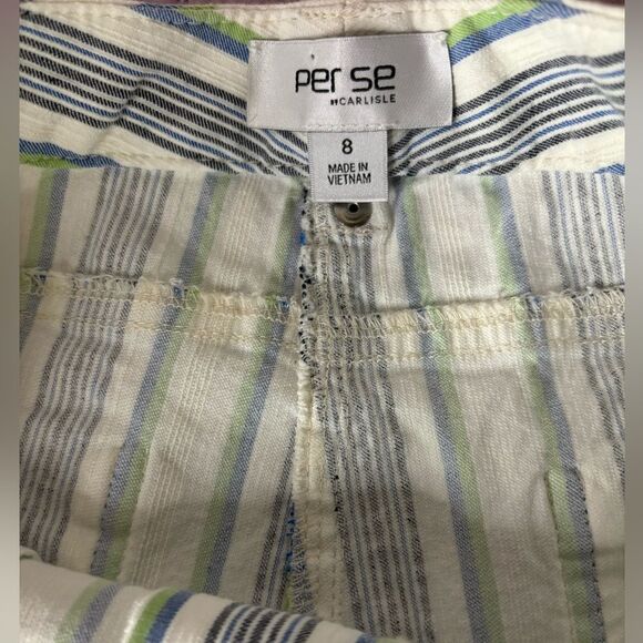 Per Se Crop Low Waist 70s Cotton Linen Blend Striped Giselle Jeans Size 8 - Picture 6 of 11